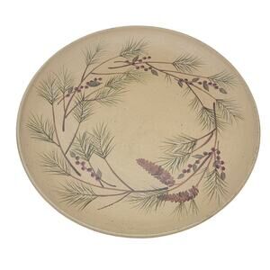 Signed Donna White Primitive Folk Art Plate Pine Branches Berries Festive 15.5"